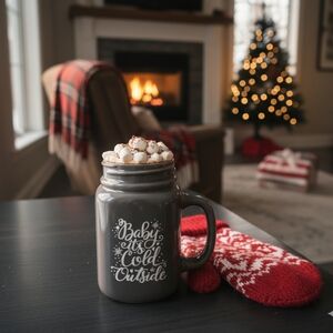 World Market Ceramic Mug, Grey, Winter / Hot Cocoa 'Baby It's Cold Outside